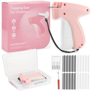 Fine Stitch Gun Mini Stitch Gun Kit for Clothes, Quick Clothing Fixer with 6 Fine Needles, 2000 5mm Fasteners and Case, Speedy Clothing Fixer Stitch Gun for Clothes Quick Stitch Gun for Clothes (Pink)