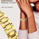 JR.DM Gold Watch Bands for Women Compatible with Fitbit Versa 4/Versa 3/Fitbit Sense 2/Sense Band Adjustable Metal Strap Cowboy Steel Chain Bracelet