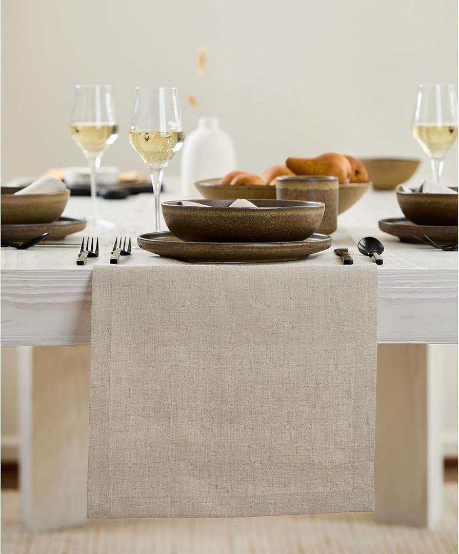 Solino Home Linen Natural Table Runner 108 Inches Long - 100% Pure Linen Dining Table Runner 14 x 108 Inch for Spring, Easter - Fete
