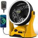 Fan for DeWalt 20V Max Battery, Portable Jobsite Camping Fan with Infinite Speed Control, 3-Level Ring Light, USB-C and USB Charging, Hook, Handle, 180 Tilt for Outdoor Use, Battery Not Included