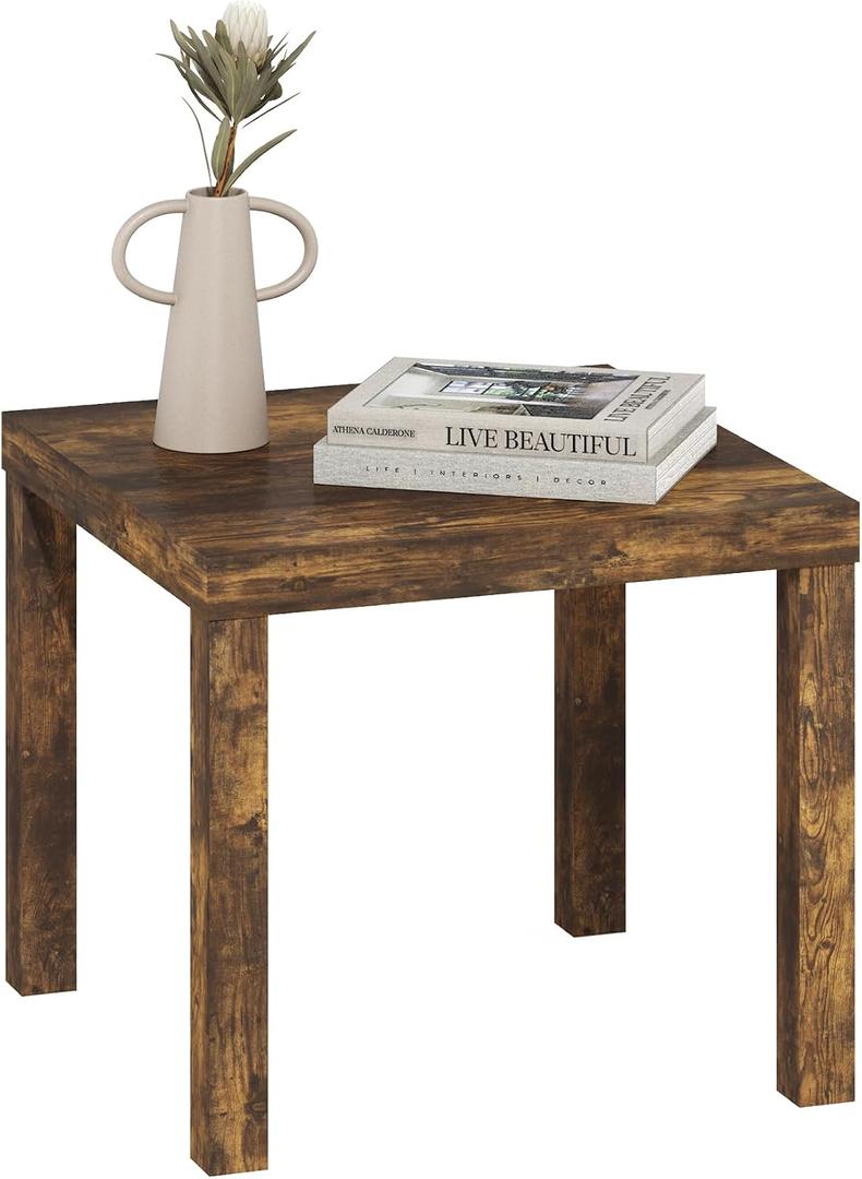 Furinno Classic Side Table, Square Modern End Table with 1.8" Triple Thick Tabletop, Simple Night Stand, Bedside Table, Toolless Assembly, for Living Room, Bedroom, Amber Pine, Standard, Set of 1