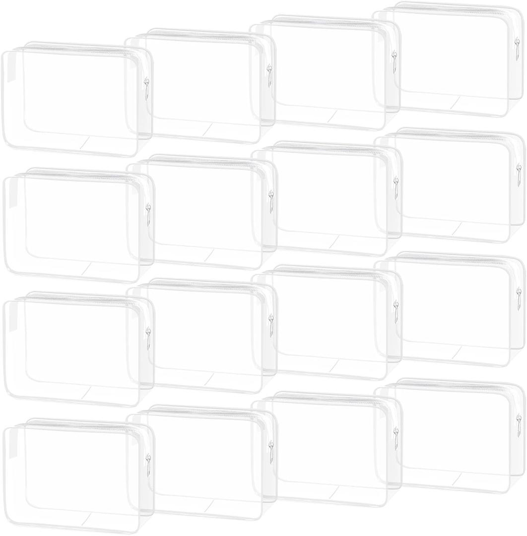 YedsIntu 16 Pack Waterproof Cosmetic Bag TSA Approved Toiletry Bag, Portable Travel Pouch with Zipper, Vinyl Plastic Organizer Storage for Men and Women (White-L)