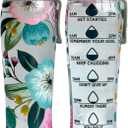 50 Strong Reusable Water Bottle with Time Markers  30 oz BPA-Free Leakproof Bottle with Chug Cap & Easy-Carry Handle  Made in USA (Pretty Flowers)
