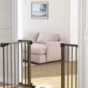 Cumbor 29.7-46" Baby Gate for Stairs, Mom's Choice Awards Winner-Auto Close Dog Gate for the House, Easy Install Pressure Mounted Pet Gates for Doorways, Easy Walk Thru Wide Safety Gate for Dog, Brown