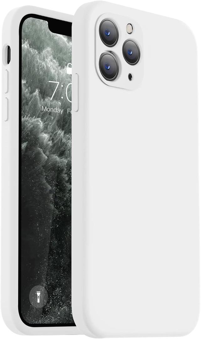Vooii Compatible with iPhone 11 Pro Case, Upgraded Liquid Silicone with [Flat Edges] [Camera Protection] [Soft Anti-Scratch Microfiber Lining] Phone Case for iPhone 11 Pro 5.8 inch - White