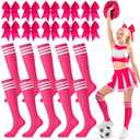 Twistover Long Cheerleader Socks 8" Hair Bows Youth Softball Soccer Football Athletic Socks for Youth Adults Sport Games(Set of 20,Hot Pink)