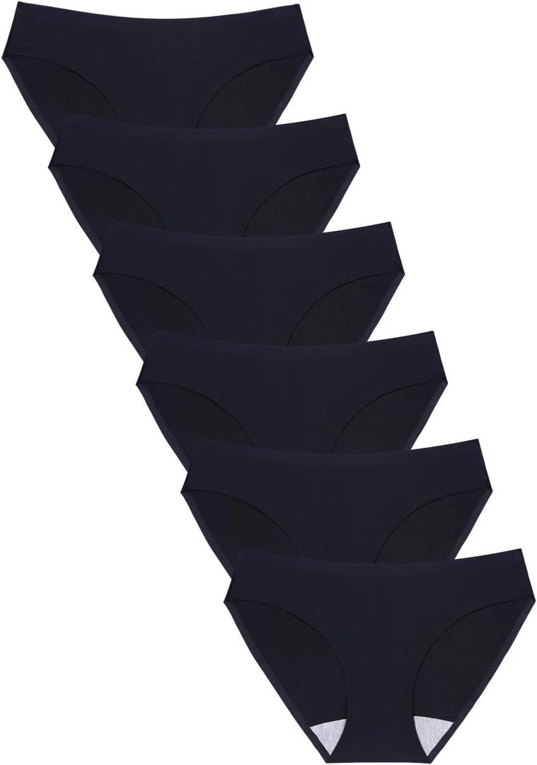 Wealurre Seamless Underwear Invisible Bikini No Show Nylon Spandex Women Panties (Large, Black)