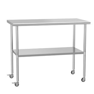 Stainless Steel Table with Wheels 24" x 48" Utility Worktable with Adjustable Undershelf for Commercial Kitchen, Garage, Restaurant