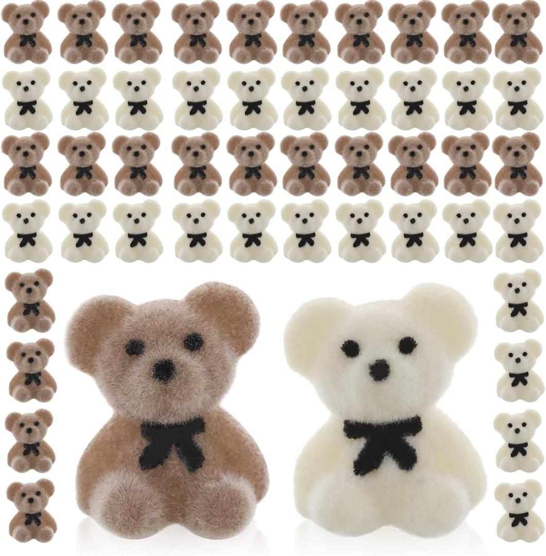Prasacco 50 Mini Bears - Tiny Flocked Acrylic Plastic Bear Charms & DIY Decorations
