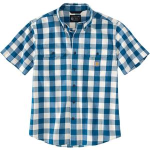 Carhartt Men's 106140 Loose Fit Midweight Short-Sleeve Plaid Shirt (X-Large, Deep Lagoon)
