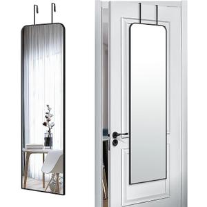SCWF-GZ 47x14 Mirror Full Length Door Hanging Wall Mounted Aluminum Alloy Metal Frame Dressing Make-up Save Space Half Body Mirrors for Entryway Bedroom Bathroom Living Room 47 inch Black