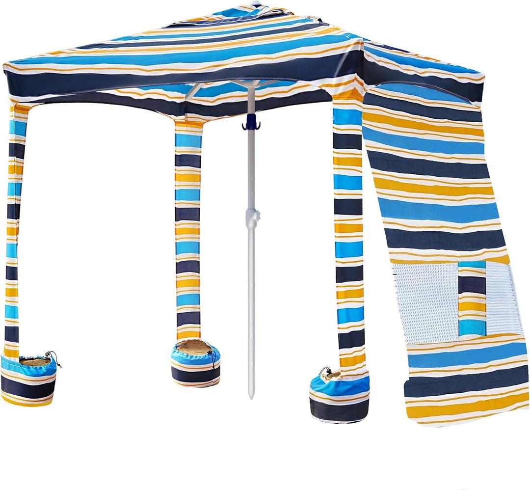 AMMSUN Beach Cabana, 6.5'×6.5' Beach Canopy, Easy Set up and Take Down, Cabana Tent with Sand Pockets, Instant Sun Shade with Side Wall, Vibrant Stripe