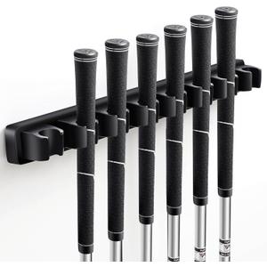 Blueweenly 1 Pack Wooden Golf Club Holder Wall Mount 8 Clips Golf Club Rack Hanger Organizer for Wall Display Garage Putters with Screws, Grip up Type (Black)