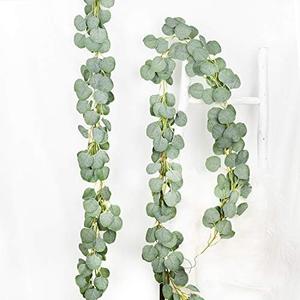 DearHouse 2pc Artificial Eucalyptus Garland Faux Silk Eucalyptus Leaves Vines Handmade Garland Greenery Wedding Backdrop Arch Table Decor, 6.1ft/pc
