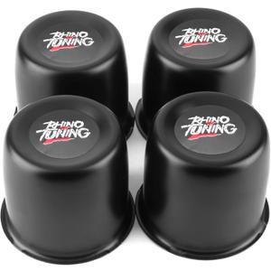RTRHINOTUNING 3.31" Wheel Center Caps Stainless Steel Push Through Black Trailer Hub Caps for Truck RV SUV Wheel Rims 3.07" Height with Aluminum Badges