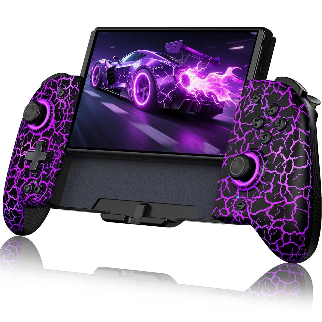 NealGamefy Switch Controllers,Wireless Switch Pro Controller for Nintendo Switch/OLED Controller,Upgrade Full-Size Ergonomic One Piece Handheld Controller with Programmable,TURBO,Vibration (Black-crack)
