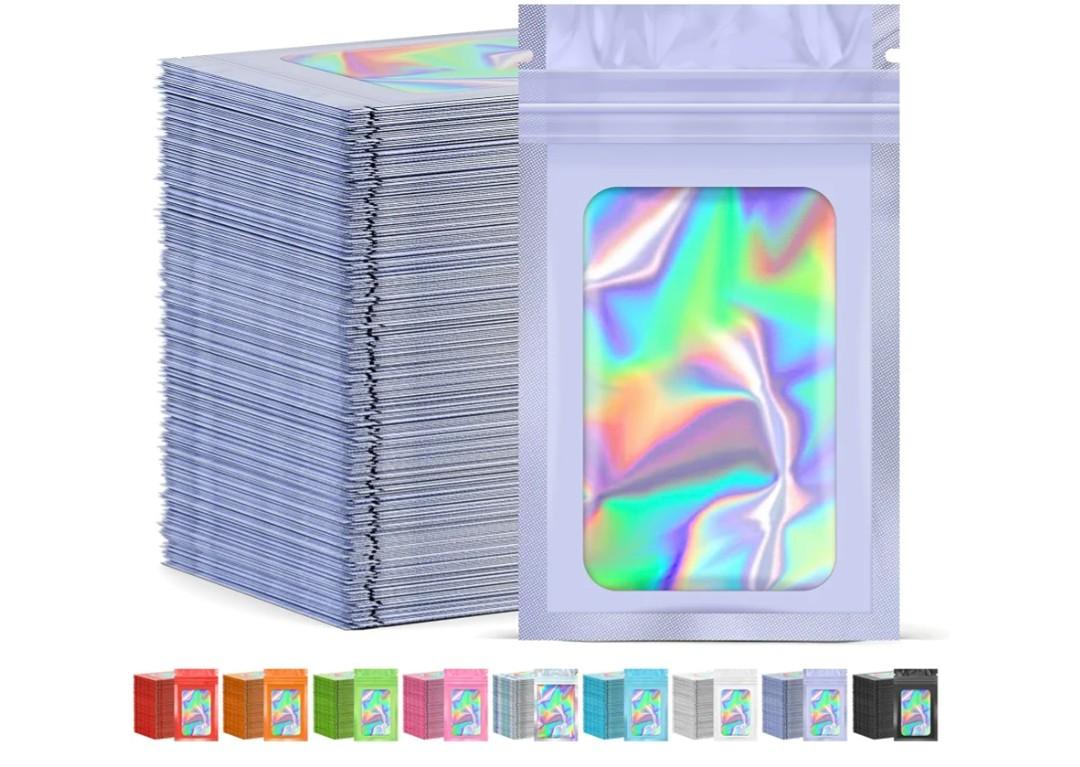 JETMORE 300 Pcs Mylar Bags, Smell Proof Bags Foil Pouch, Holographic Resealable Bags for Small Business, Candy Sample Jewelry Bag Sealable Packaging for Party Favor Food Storage (2.4x3.9in-Purple)