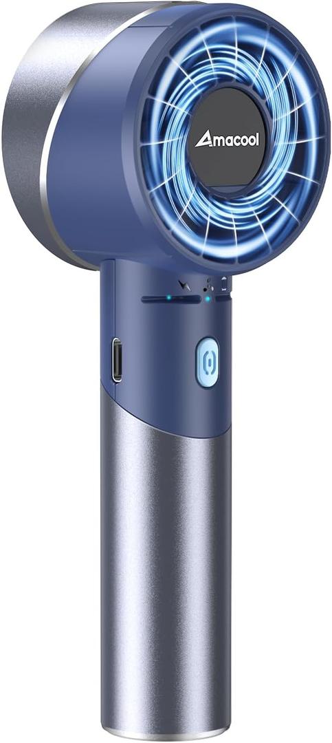 AMACOOL Portable Handheld Turbo Fan, 17Hrs Runtime, 4 Speeds Wind, Cool Metal Body, Rechargeable Battery Personal Fan, Mini Pocket Fans for Girl Woman Man Travel Makeup Camping Outdoor-Blue