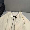 EVALESS Womens Cardigan Sweaters Trendy V Neck Long Sleeve Open Front Bow Tie Knit Chunky Lightweight Fall Outerwear Large