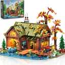 Overwater Cabin Mini Building Set with Light, 2423 PCS Wooden Forest House Building Block Toy with Boat Bike Animals, Home Decor Treehouse Construction Model Kit for Adults Teens Boys Girls 12+