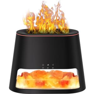 2-in-1 Himalayan Salt Lamp & Ultrasonic Essential Oil Diffuser, Aromatherapy Diffuser Cool Mist Humidifier, Original Salt Therapy Lamp, 100% Pure Himalayan Salt, Ambient Glow, 260ml (Black)