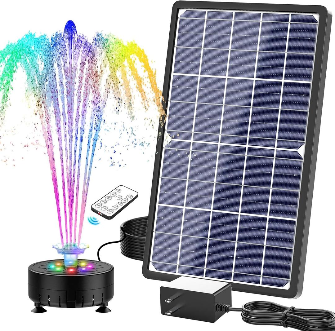 AISITIN 14W Rechargeable Solar Fountain with 4400mAh Battery, LED Colorful Lights, Remote Control & Superior Solar Glass Panels, DIY Solar Powered Water Fountain Pump for Bird Bath, Pond