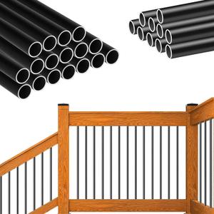 50 Pack Deck Balusters 36" x 3/4" Staircase Baluster, Diameter 3/4" Metal Deck Spindle and Stairs Railing,Hollow Round Black Deck Balusters for Deck Railing Porch