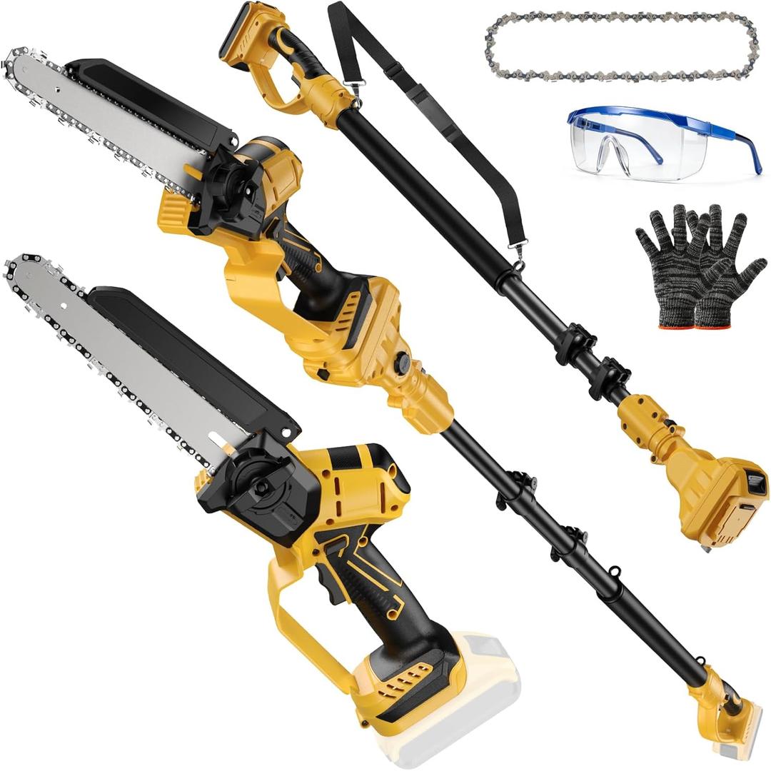 2-in-1 Cordless 8 Inch Pole Saw & Mini Chainsaw Compatible with Dewalt 20V Max Batteries (Not Included), Electric Pole Saws for Tree Trimming Battery Powered with 15.5 FT Max Reach Extension Pole