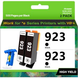923 Ink cartridges for HP Printers Replacement for HP 923 Black Ink Cartridges Use with OfficeJet Pro 8130e 8135e 8139e 8138e 8132e 8134e 8120e 8122e 8124e 8125e Printer (2 Black Pack Without Chip)