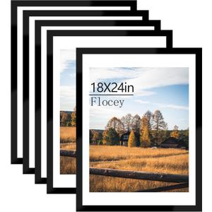 18x24 Picture Frame Set of 5, Black Poster Frame, Display Pictures 16 x 20 with Mat or 18 x 24 Without Mat for Horizontal or Vertical Wall Mounting, Wall Gallery Frame for Artwork