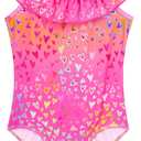 Snowheart Girls Swimsuit One Piece Bathing Suit Kids Quick Dry Shoudler Ruffle Floral Swimwear for 3-12 Years Old (Black)