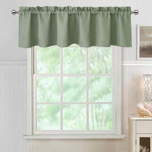 Chyhomenyc Sage Green Valance for Windows, Light Filtering Faux Linen Short Small Window Valance Curtain for Kitchen Bathroom Cafe Laundry Basement, 60Wx14L inch, 1 Piece