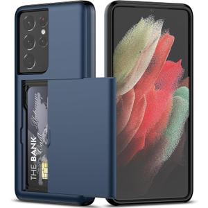 Nvollnoe for Samsung S21 Ultra Case with Card Holder Dual Layer Heavy Duty Protective for Galaxy S21 Ultra Case Hidden Card Slot Slim Wallet Case for Samsung S21 Ultra(Blue)