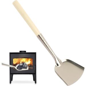 EMVANV Fireplace Ash Shovel, Long Handle Fire Pit Shovel, Pizza Oven Cleaner with Wooden Handle, Fireplace Trowel Charcoal Grill Ash Rake Gardening Fireplace Tools, for Household Camping Kicthen