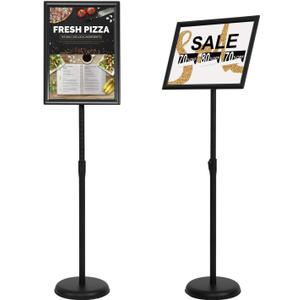11 x 17 Inch Adjustable Pedestal Sign Holder Poster Stand, Heavy Duty Floor Standing Sign Holder Stand Aluminum Snap Open Display Frame for Vertical and Horizontal View Sign Displayed(Black)