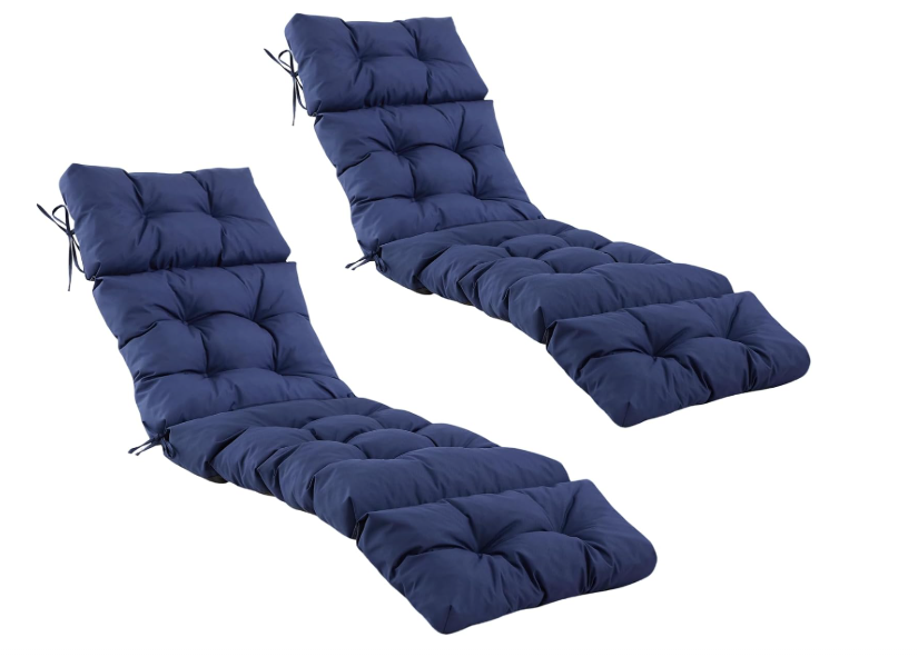 2 Pcs Chaise Lounge Cushions Outdoor,Waterproof & Fade Resistant Patio Lounge Chair Cushions for Outdoor Furniture, Chaise Cushion with Ties for Pool, Lawn and Beach, 75.1x22.8x4.7 Inch, Navy Blue