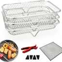 Air Fryer Rack Set of 3, Stackable Stainless Steel Air Fryer Basket Accessories, Deep Dehydrator Racks Frying Baskets for Baking Roasting, Oven & Dishwasher Safe (Rectangle), 7.68inch