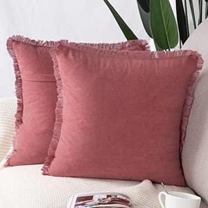 MADIZZ Set of 2 Suede Throw Pillow Covers with Fringe Tassels 24x24 Inch Pink Soft Decorative Cushion Cover for Sofa Bedroom Pillow Shell