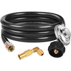 DOZYANT 6 Feet Propane Regulator and Hose, QCC1 Universal Grill Regulator Replacement Parts with 90 Degree Elbow Adapter for Blackstone 17 inch and 22 inch Tabletop Griddle Camper Grill
