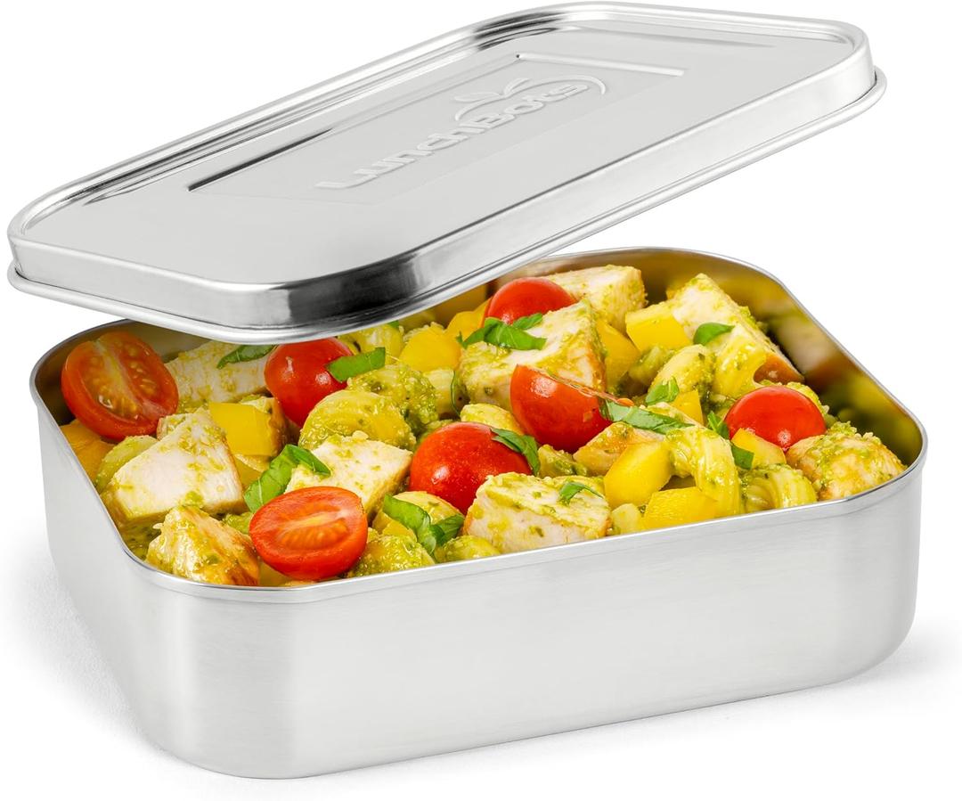 LunchBots Medium Uno Stainless Steel Sandwich Container - Open Design for Wraps - Salads or a Small Meal - Eco-Friendly - Dishwasher Safe and BPA-Free - Stainless Steel (1 section)