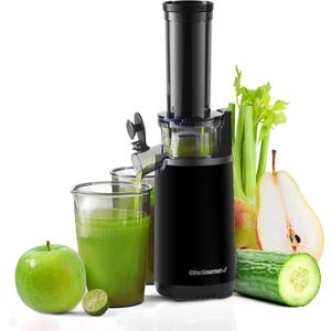 Elite Gourmet EJX600 Compact Small Space-Saving Masticating Slow Juicer Cold Press Juice Extractor, Nutrient and Vitamin Dense, BPA-Free Tritan, Easy to Clean, 16 oz Juice Cup, Charcoal Grey (Black)