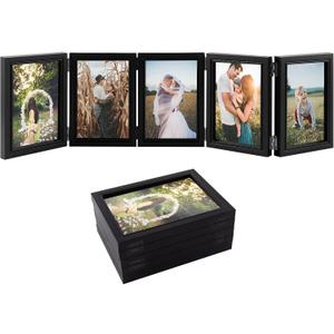 Biggun 4x6in 5 Folding Accordion Picture Frame - Foldable Hinged Collage Photo Frames for Tabletop Display Multiple Family Pictures Birthday Mother's Day Gifts (Black) (4" x 6")