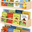 Natural Wood Nursery Floating Shelves Set of 3 Wall Mounted Kids Bookshelf & Toy Organizer 16 Inch Rustic Pine Hanging Display Book Shelves for Bedroom, Playroom, and Baby Decor