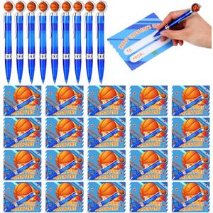 Skyygemm 36 Set /108 Pcs Basketball Pens with Gift Card for Kid Valentine's Day Classroom Exchange Gift School Sports Novelty Ballpoint for School Valentine's Sports Party Favor