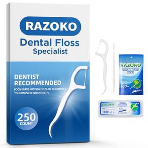 RAZOKO 350ct Shred-Resistant Dental Floss Picks & Interdental Toothpicks - High-Tension Flossers with Portable Travel Case - 2-in-1 Disposable Teeth Cleaners for Tight Gaps & Oral Care