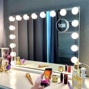 Kottova Vanity Mirror with Lights,27.5 x21.6'' Large Makeup Mirror, 3 Color Modes,Touch Control, USB Charger Port, Hollywood Lighted Mirror with 18 Dimmable LED,Metal Frame,Plug in