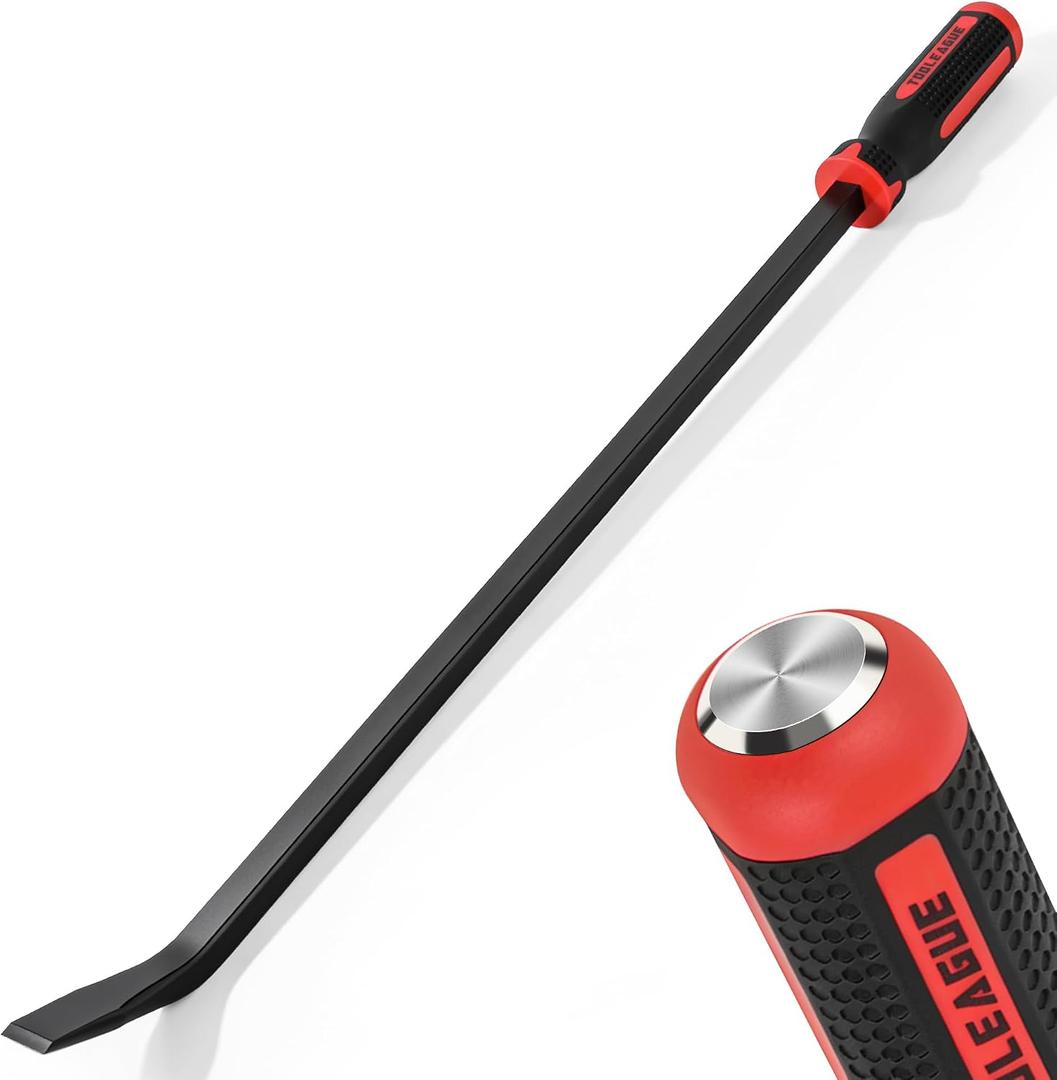 TOOLEAGUE 25" Angled Tip Handled Pry Bar with Striking Cap, Curved Pry Bar