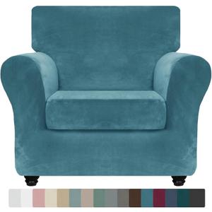ZNSAYOTX Luxury Velvet Chair Slipcovers with Arm 2 Piece Stretch Chair Covers for Living Room Thick Soft Armchair Slipcover Anti Slip Pet Friendly Furniture Protector (Peacock Blue),30"-47"(1 CUSHION)
