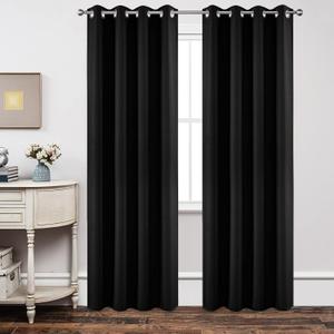 Joydeco Blackout Curtains 84 Inch Length 2 Panels Set, Thermal Insulated Long Curtains& Drapes 2 Burg, Room Darkening Grommet Drapes for Living Room Bedroom Window (W52 x L84 Inch, Black) (52"W x 84"L (Pack of 2))