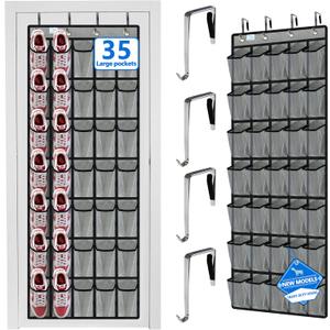 Over The Door Shoe Organizer, Upgraded, Over Door Shoe Organizer, 35 Huge Clear Pockets, Over Door Shoe Organizer, Store Size 13 Shoes, Hooks Suitable For Various Doors, Grey